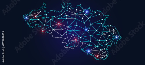 Abstract mash line and point scales on Dark background with map of Serbia. Wire frame 3D mesh polygonal network line, abstract background vector