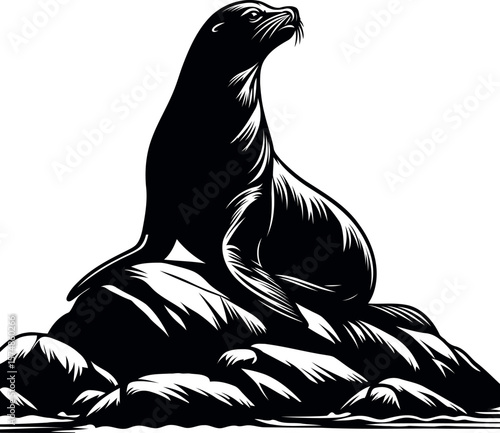Sea Lion Silhouette on Rock