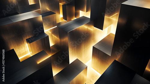 Wallpaper Mural Golden 3D Background, gold cubes on black and 3d render of cubes Torontodigital.ca