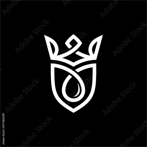 This logo combines a shield as a symbol of protection and security, drops representing the essence of life or purity, and a crown symbolizing nobility, authority, or premium quality.
