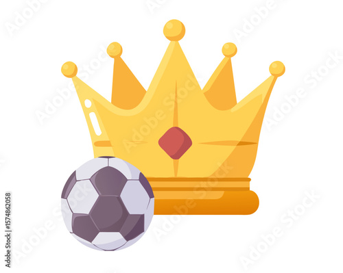 Gold crown on soccer ball isolated on transparent background
