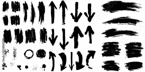 set of arrows on a white background brush stains and strokes on the transparent background