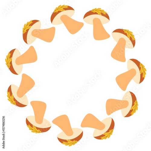 Cozy autumn flat vector frame with mushrooms. Hand drawn illustration for banners, social media, cards