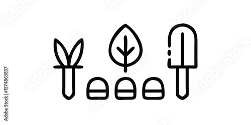 Extensive Set of Gardening and Agriculture Line Icons Featuring Tools Plants and Equipment for Farming and Landscaping Projects on transparent background This comprehensive set gardening