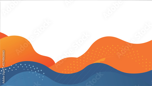 Abstract landscape with orange hills and blue waves creating a serene and calming visual effect