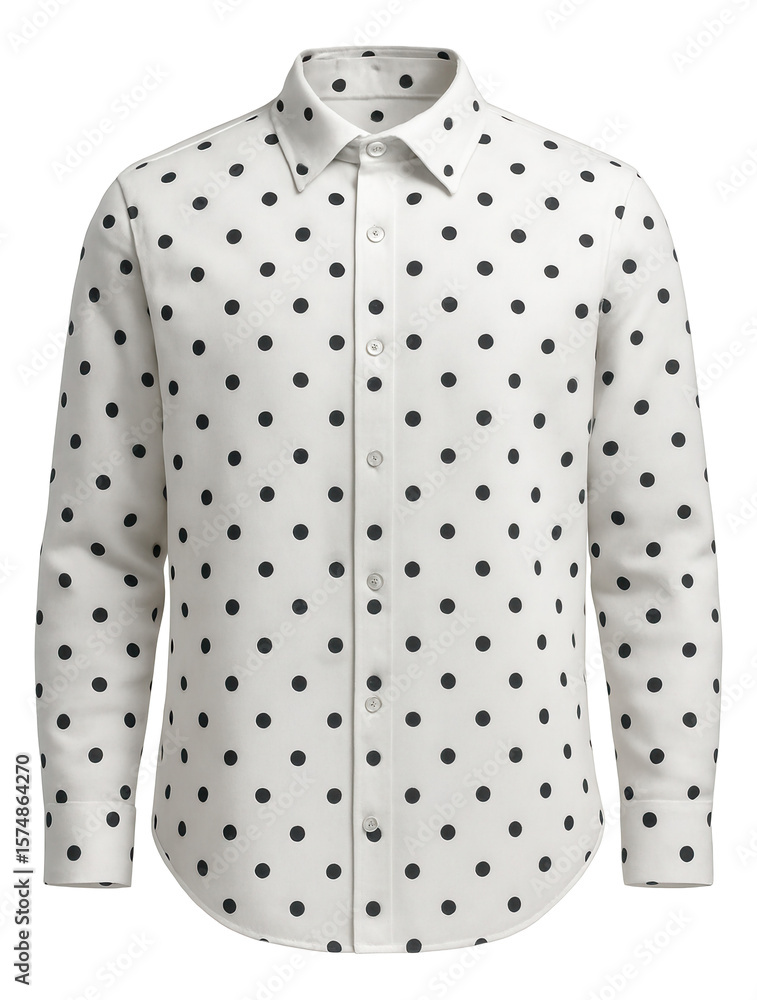 Monochrome polka dot shirt with a rounded hem and classic collar Monochrome polka dot shirt with a rounded hem and classic collar