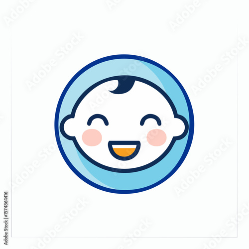 Cheerful Cartoon Baby Face Within Blue Circle Smiling Happily