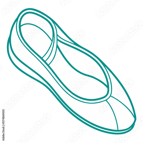 Elegant teal outline of a ballet slipper on a white background
