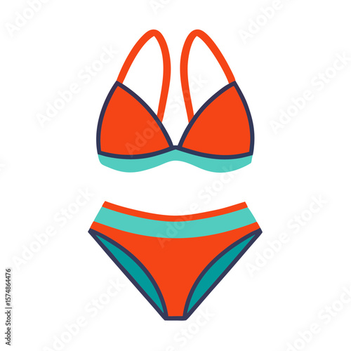 Stylish orange and teal bikini with dark blue trim