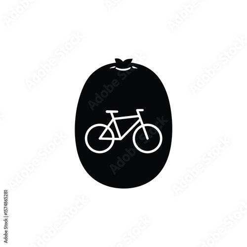 Black silhouette of kiwi fruit with white bicycle icon