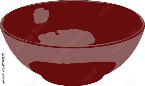 Deep Red Glossy Serving Bowl with Black Rim Illustration on White Background dishware tableware