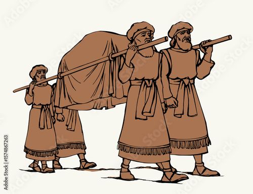 Vector drawing. Priests with an ark