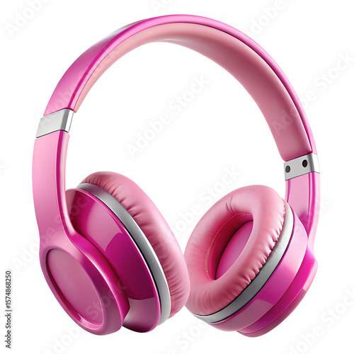 A stylish pink headphone isolated on transparent background