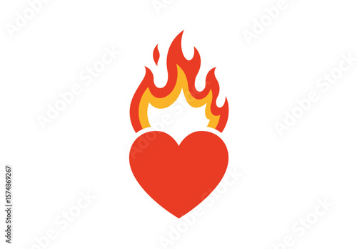 Fiery Heart Red Heart with Yellow and Red Flames Illustration.