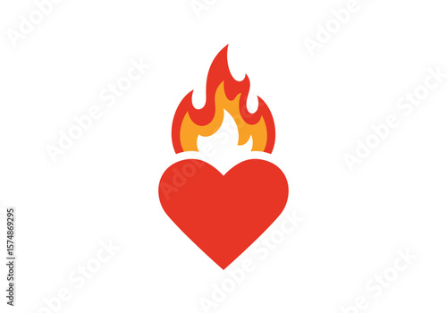Flaming Heart Graphic Red Heart with Fiery Orange and Yellow Flames.