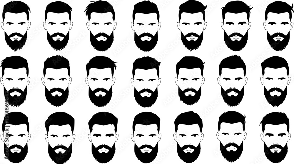 Set of men hairstyles with beards and mustache. .Gentleman haircuts and shaves. Vector illustration.
Set of men hairstyles with beards and mustache. .Gentleman haircuts and shaves. Vector illustration.