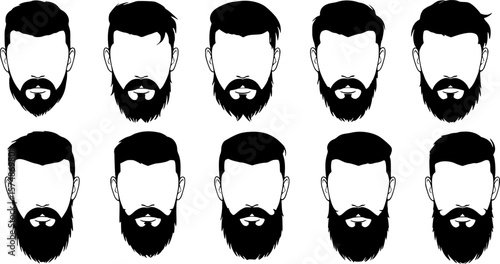 Set of men hairstyles with beards and mustache. .Gentleman haircuts and shaves. Vector illustration.
