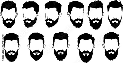 Set of men hairstyles with beards and mustache. .Gentleman haircuts and shaves. Vector illustration.
