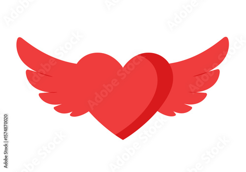 Stylized Red Heart with Wings Illustration for Valentines Day Design.