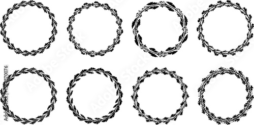 Laurels frames branches with circle borders vector collection. Vintage floral wreaths with leaves , flower, herb, swirls, ornate. Decorative elements for logo, wedding invitation, banner, packaging