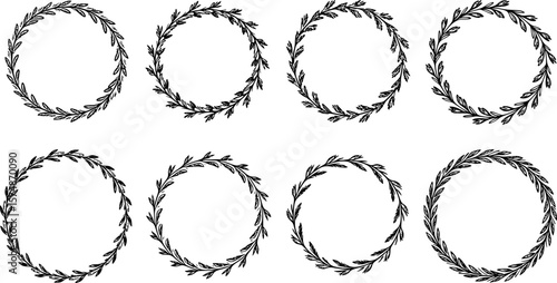 Laurels frames branches with circle borders vector collection. Vintage floral wreaths with leaves , flower, herb, swirls, ornate. Decorative elements for logo, wedding invitation, banner, packaging