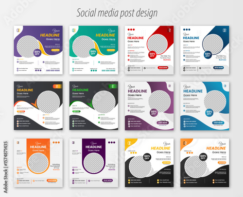 Business Social Media Square Post Template | Mega collection of 12 social media post design template | 