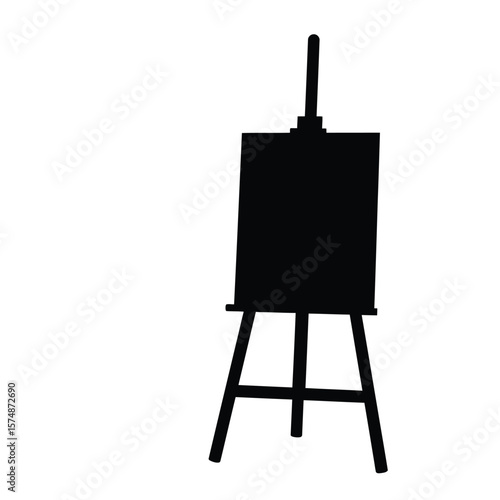 Black silhouette of a painting easel on white background