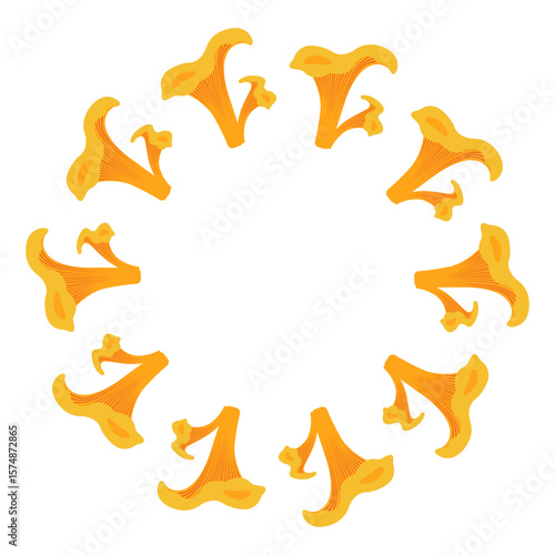 Autumn nature flat vector frame with yellow mushrooms for seasonal projects. Hand drawn illustration for banners, cards, social media