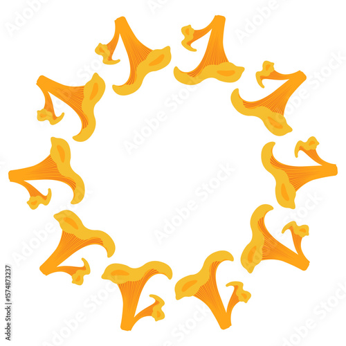 Cozy autumn flat vector frame with yellow mushrooms. Hand drawn illustration for banners, social media, cards