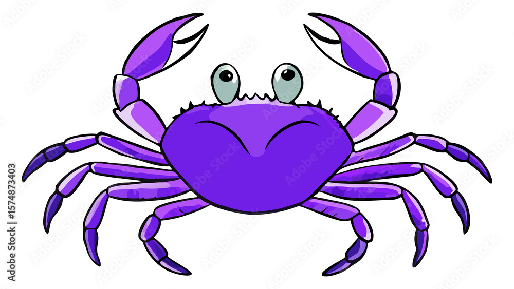 Fototapeta premium A cheerful crab with big claws and eyes, ready for adventures