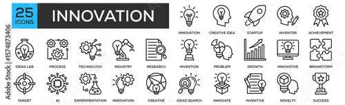 Innovation icon collection set. Containing design Innovation, Creative Idea, Startup, Inventor, Achievement