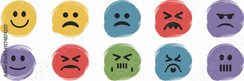 Expressive brush stroke emotion icons with unique colors and shapes