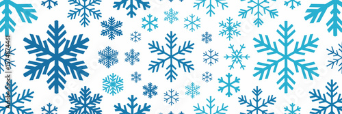 Circular pattern of snowflakes with varying complexity and sizes on white background