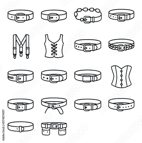 Belt accessory collection, simple fasteners and buckles set. modern waist designs