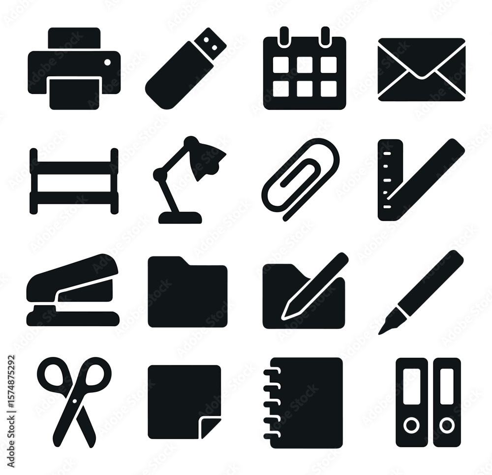 Office supplies collection, stationery tools set. organization and productivity icons Office supplies collection, stationery tools set. organization and productivity icons