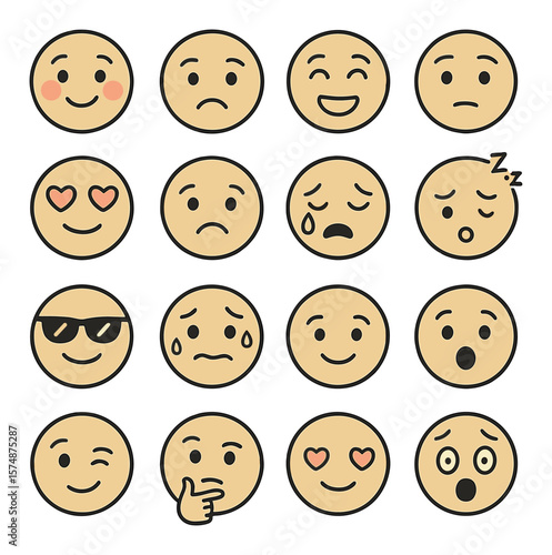 Emoji expressions collection, emoticon faces. mood and feelings icon set