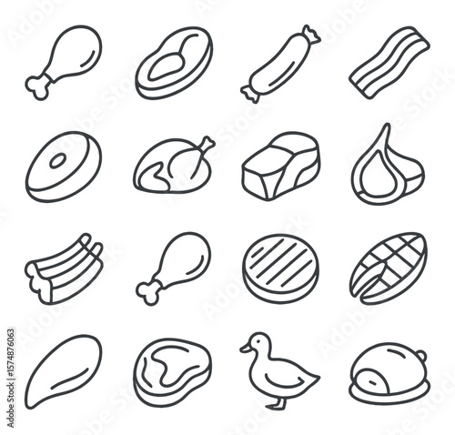 Meat icon collection, culinary symbols. food and cooking design elements set