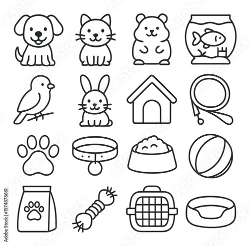 Childhood pet icon collection, simple animal design set. companion and friends symbols