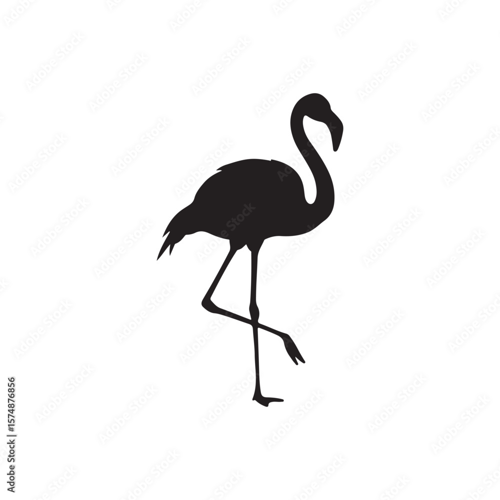 Fototapeta premium Flamingo silhouette vector flat illustration on white background. 