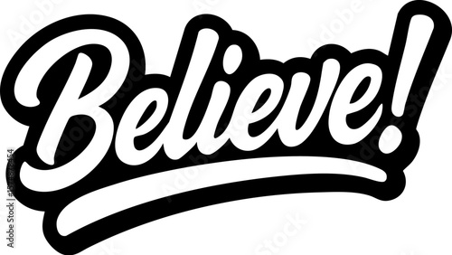 believe logo in black over white