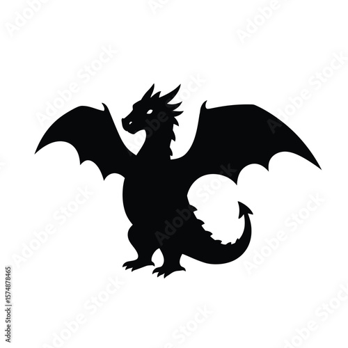 Black silhouette of a dragon with wings spread white