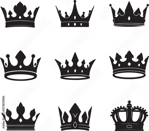 A royal set of vintage imperial crown vector icons for king and queen design illustration