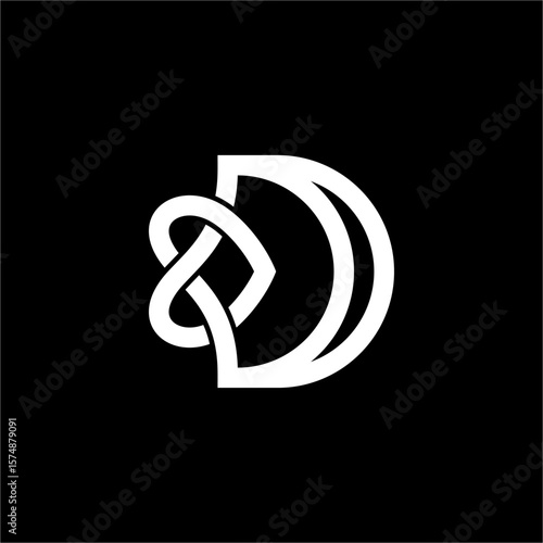 The minimalist logo combines the initial "D" with an intertwined heart symbol, symbolizing love, togetherness, and identity. Suitable for Wedding Organizer, Wedding Florist, & Wedding Photographer.