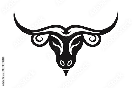 Tribal Bull Head Logo Design – Abstract Horned Animal Symbol in Black