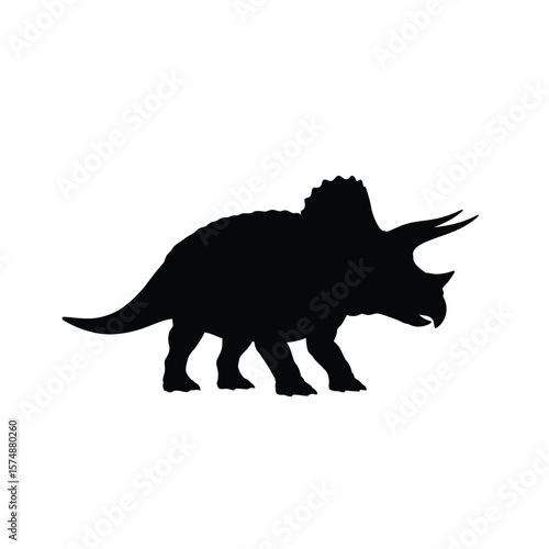 Black silhouette of a standing Triceratops dinosaur 1