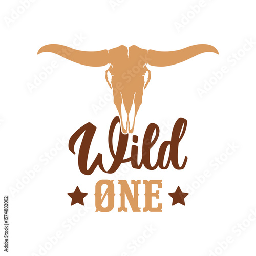 Wild one western birthday design with bull skull and rustic font