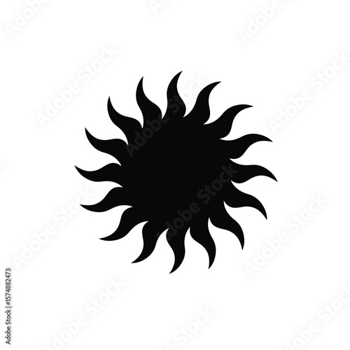 Black sun silhouette with wavy rays icon solar star