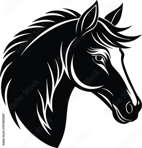 Wallpaper Mural Detailed black horse head with stylized mane – vector illustration Torontodigital.ca