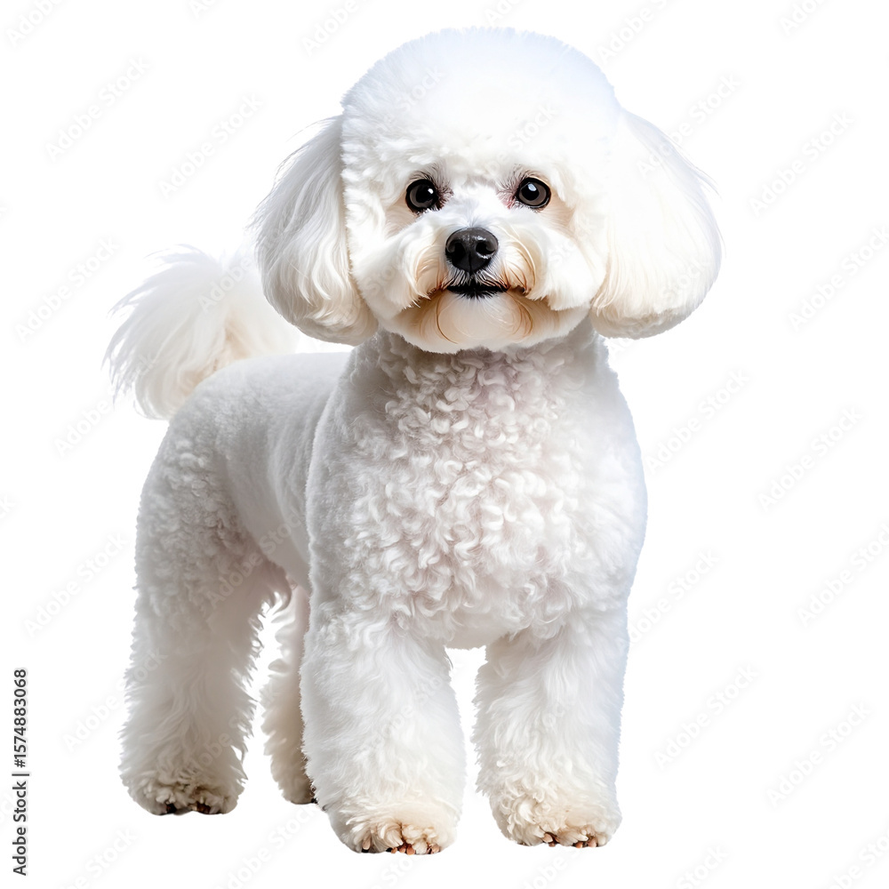 Obraz premium Bichon Dog with Round Head and Standing Confidently, Groomed Coat, Isolated on White
