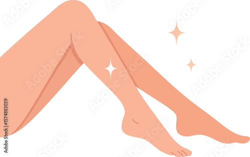 Flat vector minimalistic illustration of legs after hair removal, smooth glowing skin, isolated on white